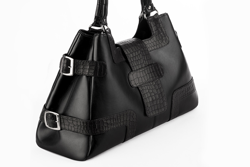 Dress large handbag in satin black leather - Front view